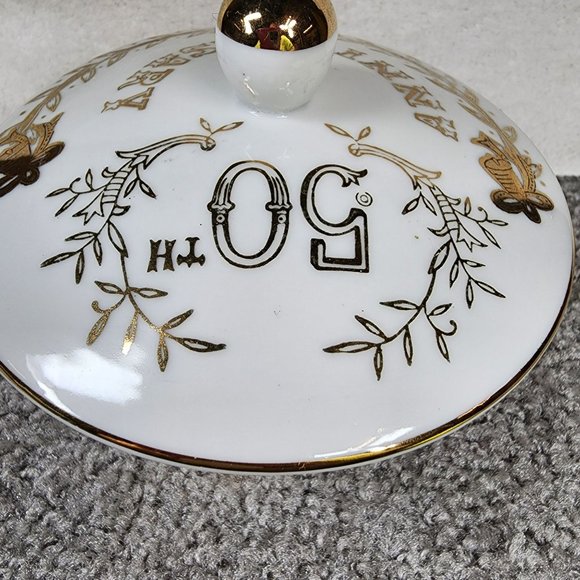 50th Anniversary Dish Trinket Box Candy Dish Lefton China Hand painted Japan - Picture 9 of 16